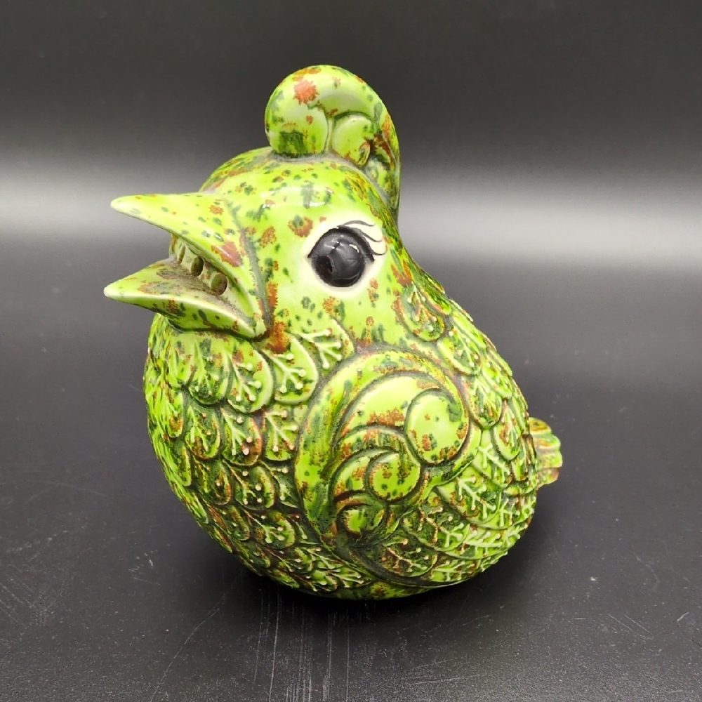 Vintage MCM Green Ceramic Baby Bird Shaker